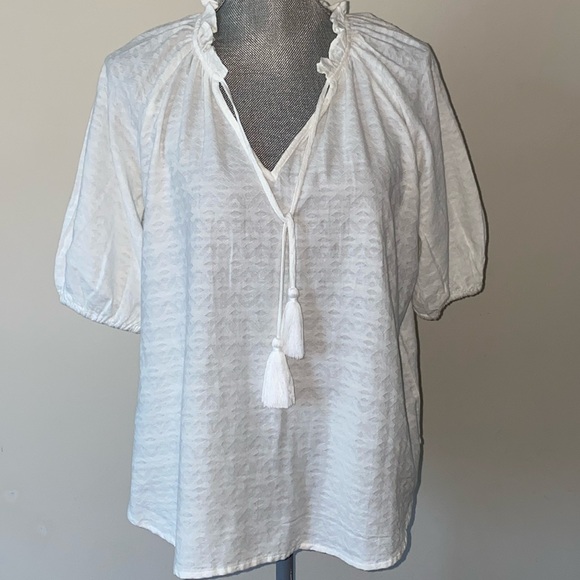 Knox Rose Tassel Ruffle V-Neck Short Sleeve Peasant Top Size Small - Picture 1 of 10